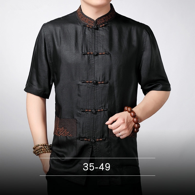 Xiangyun yarn silk Tang suit men's jacket, mulberry silk shirt, Chinese style men's summer short-sleeved middle-aged Chinese style shirt