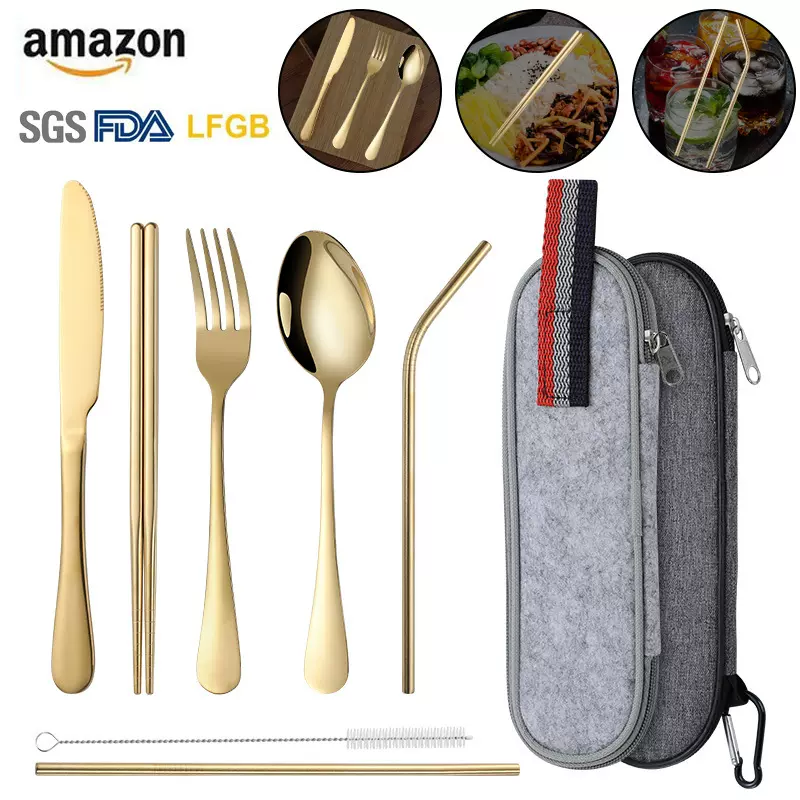 不锈钢亚马逊便携餐具套装户外野营旅行露营刀叉勺套装跨境餐具