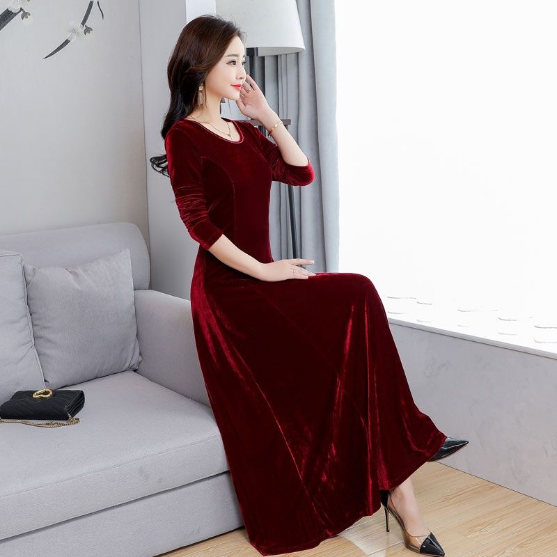 Autumn demi-season velvet elegant long dress