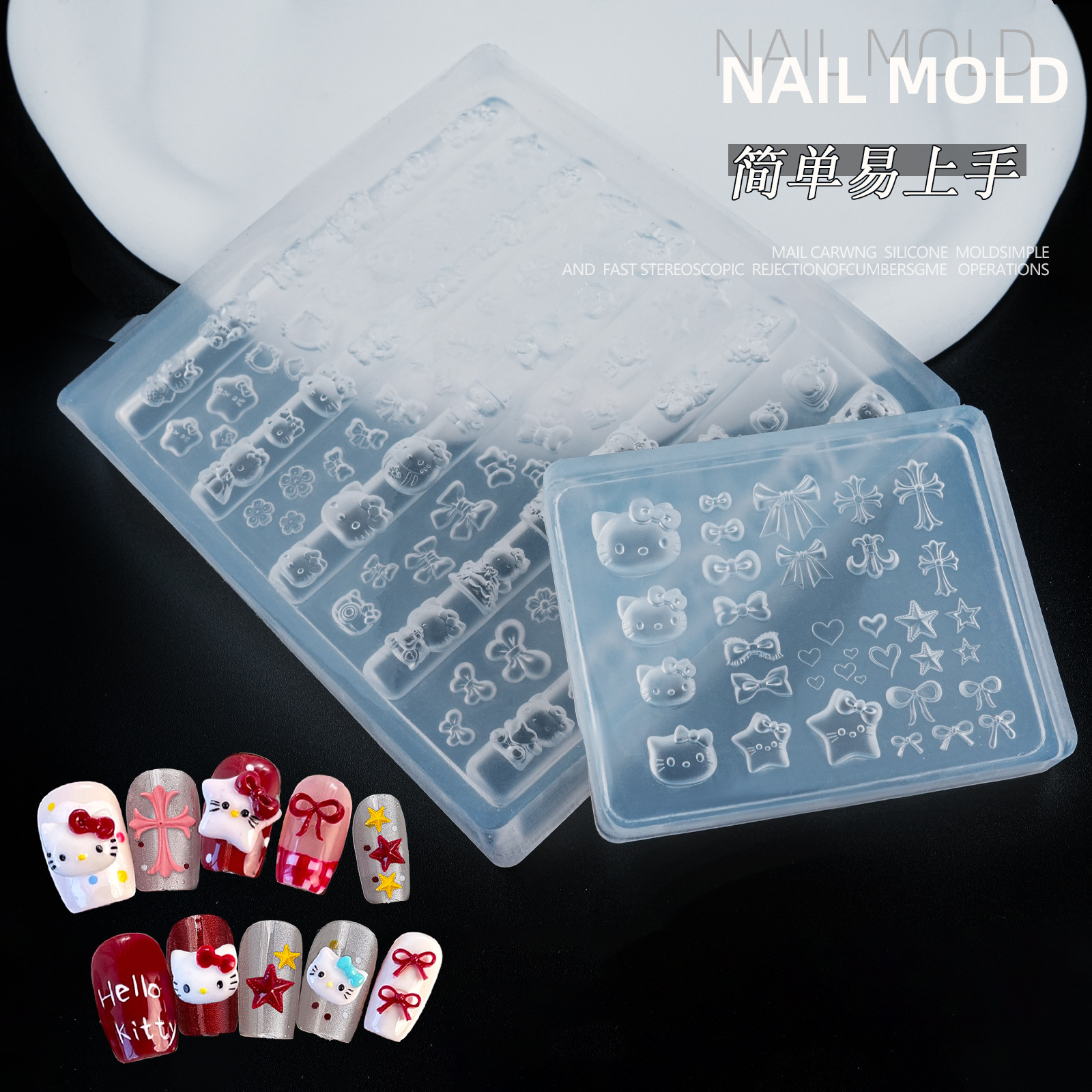 Nail Art 3D Molde de silicona suave Herramientas de tallado Bowknot Nail Art Relieve Joyería de epoxi Nail Art Molde de silicona