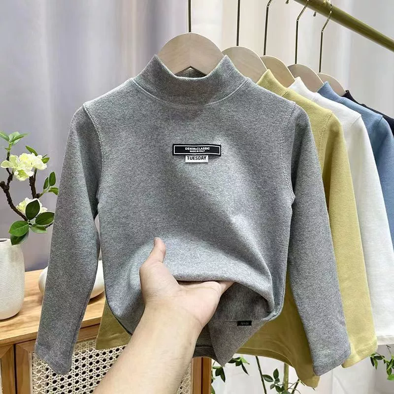 Мальчик с полувысоким воротником, нижняя рубашка для детей с длинными рукавами, теплая рубашка для мальчиков осенью и зимой, толстая футболка с средним воротником