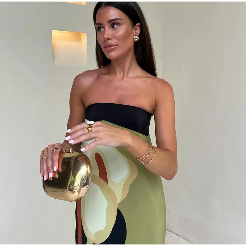 Sleeveless Sleeve Length Sheath Dress Dresses Type Wholesale Women's Streetwear Contrast Binding Geometric Holiday Daily Beach Strapless Sleeveless Sheath Dress