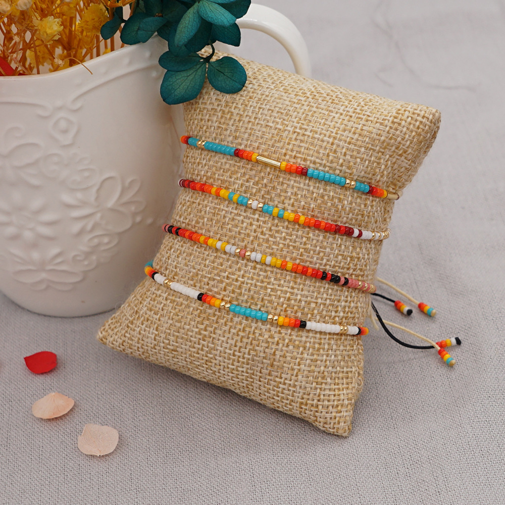 Petit bracelet de perles de riz de style ethnique simple tiss  la main de couleur arcencielpicture12
