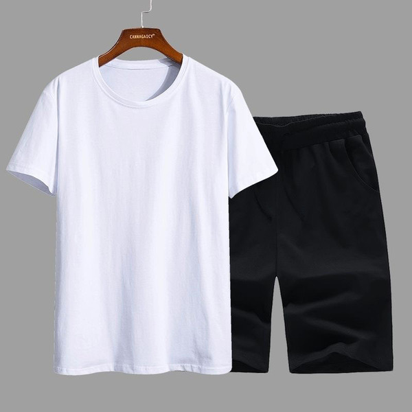 Cotton summer solid sports suit