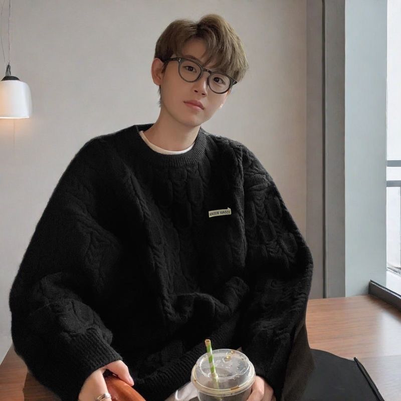 Autumn and Winter Vintage Twist Striped Crewneck Sweater Men's Hong Kong-style High-end Loose All-match Lazy-style Sweater Jacket