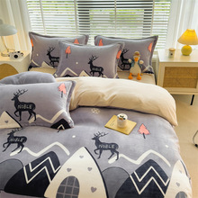 冬季卡通牛奶绒床上四件套加厚珊瑚法兰绒被套双面加绒床单三件套