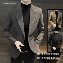 鹿皮绒西装外套男款2024新款春季商务男装感男士休闲批发卡其色