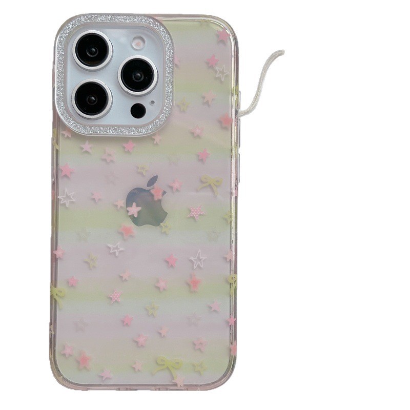 Girl Heart ins Gradiente de estrellas de color para iPhone 14/15ProMax funda para teléfono móvil Apple 16 cadena 13