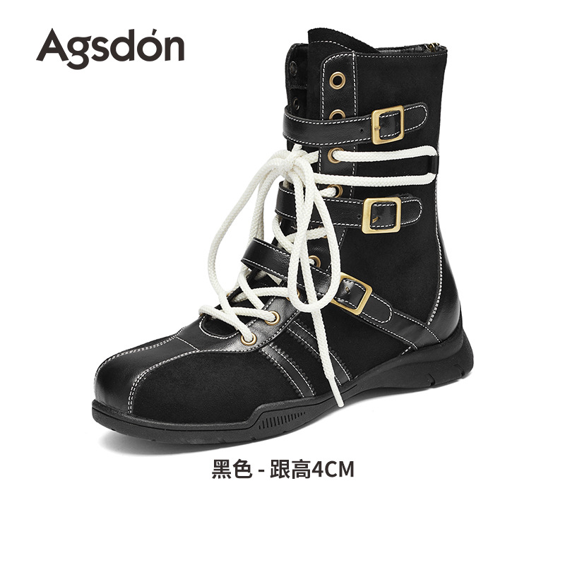 Oku Lion Deng botas de boxeo mujeres 2026 nuevas botas de entrenamiento de alta ayuda de otoño e invierno con suela gruesa Maillard tubo medio oeste botas cortas