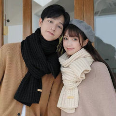 Couple's Style Korean Style Plush Wool Knitted Scarf, Solid Color, for Autumn and Winter, Thick and Warm, Student-Friendly and Versatile