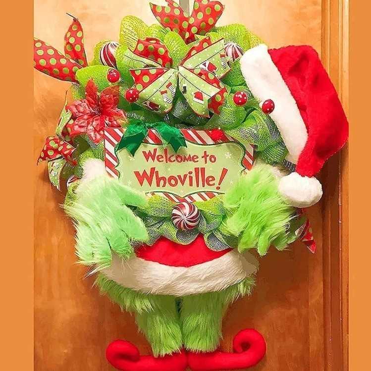 国境を越えたアマゾンの人気クリスマス花輪欧米の祝日家庭のショーウインドー装飾品グリーン奇花輪門掛け|undefined