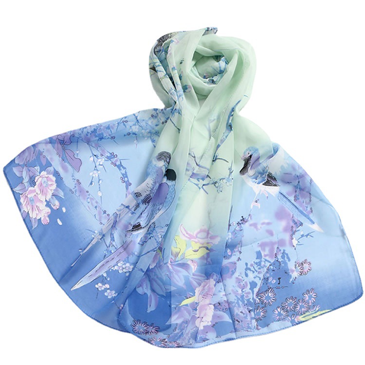 Langer Chiffonschal für Damen, Elster-Design, Frühlingsbote, Sonnenschutz, 2-in-1_voghion.com