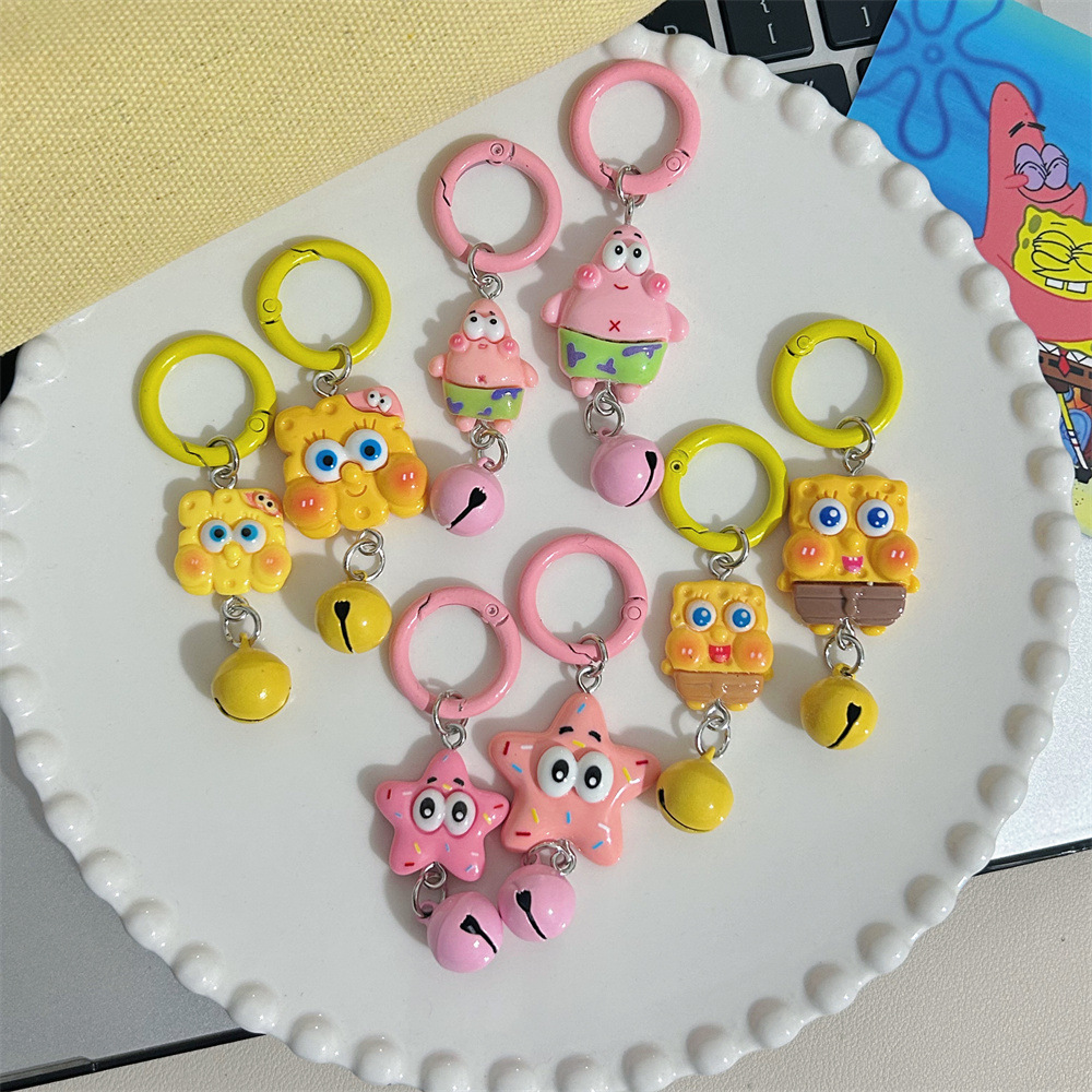 Nuevas campanas SpongeBob Pie Big Star Keychain adornos colgantes de dibujos animados accesorios mochilas chicas regalos amiga