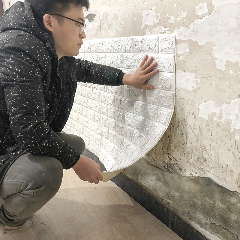 3D estereoscópico ladrillo pared pegatinas autoadhesivas sin pegamento espuma de poliestireno a prueba de agua a prueba de humedad pared de fondo pegatinas de pared a prueba de agua a prueba de humedad