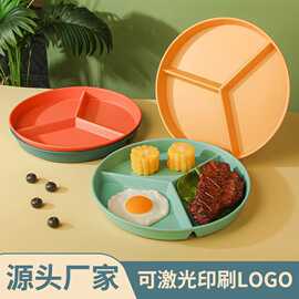 亚马逊跨境小麦秸秆分格餐盘家用定量用餐盘圆盘减脂盘塑料盘批发
