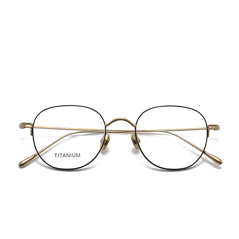 STUDIOMUKU Gafas de madera fresca Estilo académico clásico Conserva el marco redondo retro Marco de titanio puro Marco de gafas