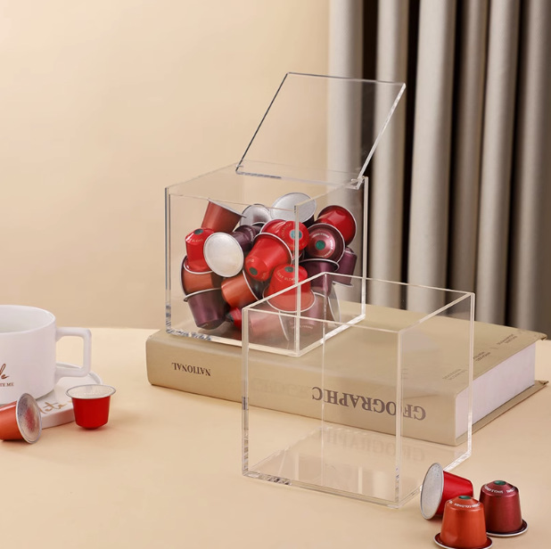 亚克力加工咖啡胶囊收纳盒高档透明四格翻盖防尘牛奶杯咖啡包茶包