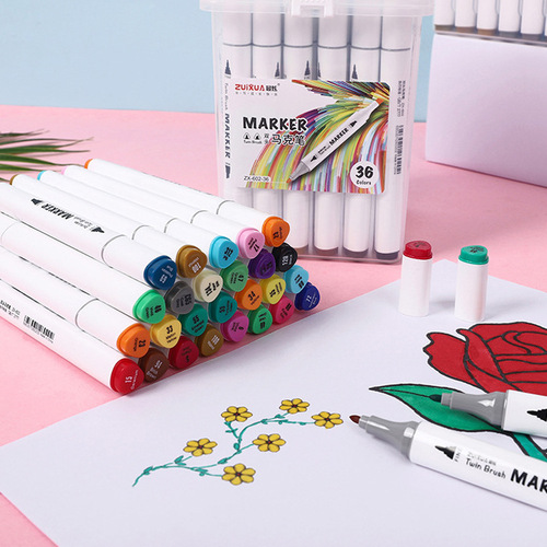 Creative portable boxed marker pen 12 36 48 color double-headed triangle painting brush student coloring hook line marker pen