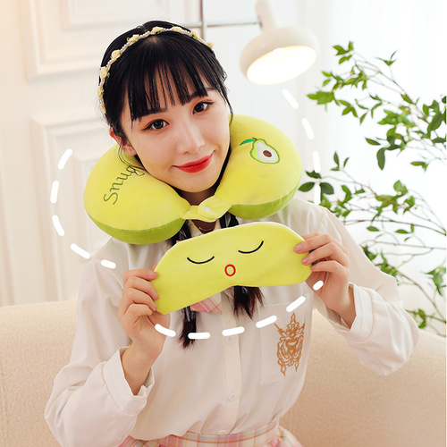 Plush toy cartoon U-shaped pillow multi-functional cervical spine pillow nap pillow travel neck pillow eye mask pillow wholesale