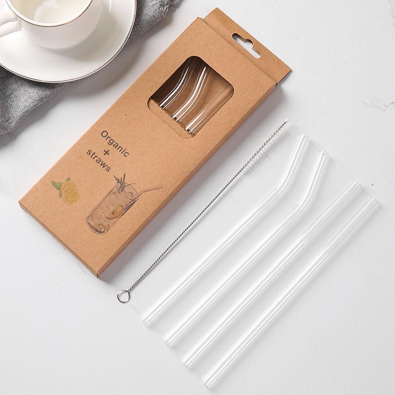 Pajita de vidrio engrosado con alto borosilicato, lápiz labial, jugo de frutas no desechable para mujeres embarazadas, té con leche, tubo de bebida directo, juego transparente