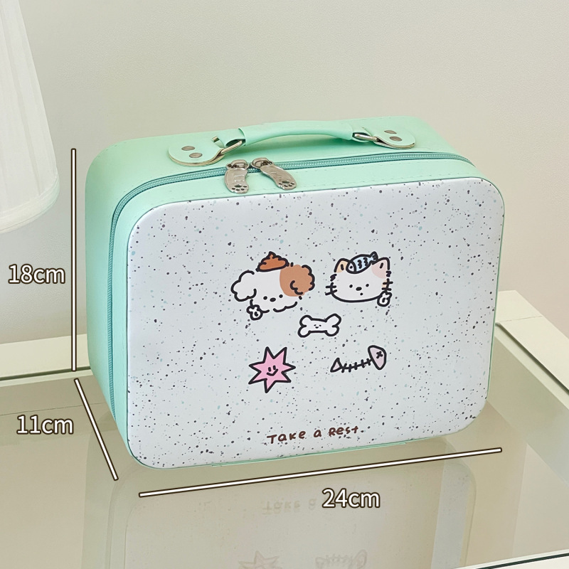 2024新型オリジナル子犬猫化粧バッグ携帯大容量スーツケース鏡付き化粧品収納ボックス|undefined