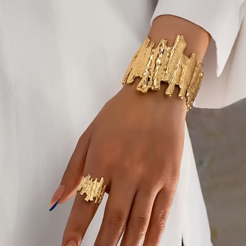 Cross-Border Hot-Selling Personalized Exaggerated Style Women's Open Bracelet Ring Combination Retro Punk Style Jewelry Set Cross-Border Hot-Selling Personalized Exaggerated Style Women's Open Bracelet Ring Combination Retro Punk Style Jewelry Set