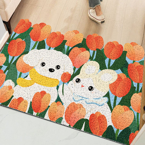 Cute Entryway Door Mat Household Chenille Dust-Proof Door Mat PVC Anti-Slip Entrance Hall doormat, can be cut to size