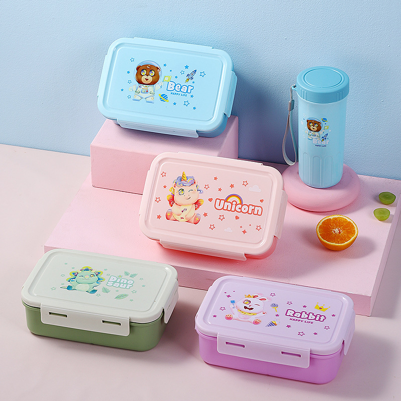 Juego de loncheras portátiles para estudiantes de paja de trigo de estilo japonés