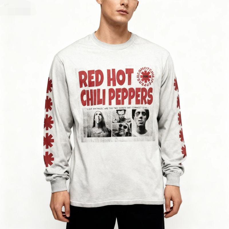 Saint Red Hot Chili Peppers Co-Branded Washed and Distressed Vintage Casual Loose Long-Sleeved T-Shirt for Men and Women Trendy High Street