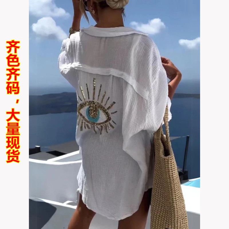 European and American Cross-Border Foreign Trade Women's Clothing 2024 Spring and Summer New Amazon Lapel Long-Sleeved Cotton and Linen Shirt Casual and Versatile