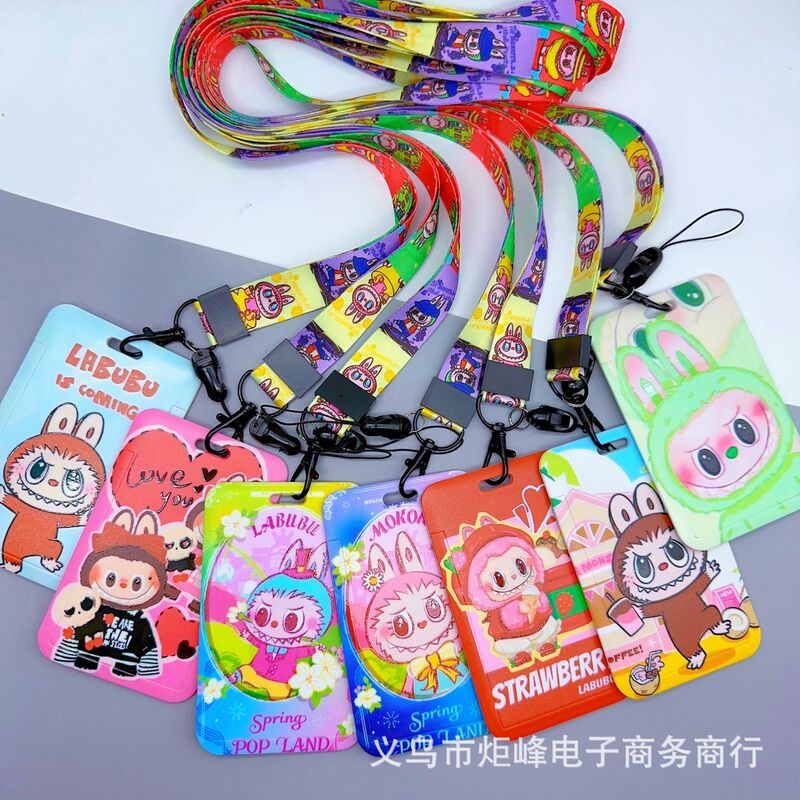 Foreign Trade Labubu Labubu Student Campus Card Holder Lanyard Badge Bus Factory Brand Badge Halter Long Rope Can Be Customized