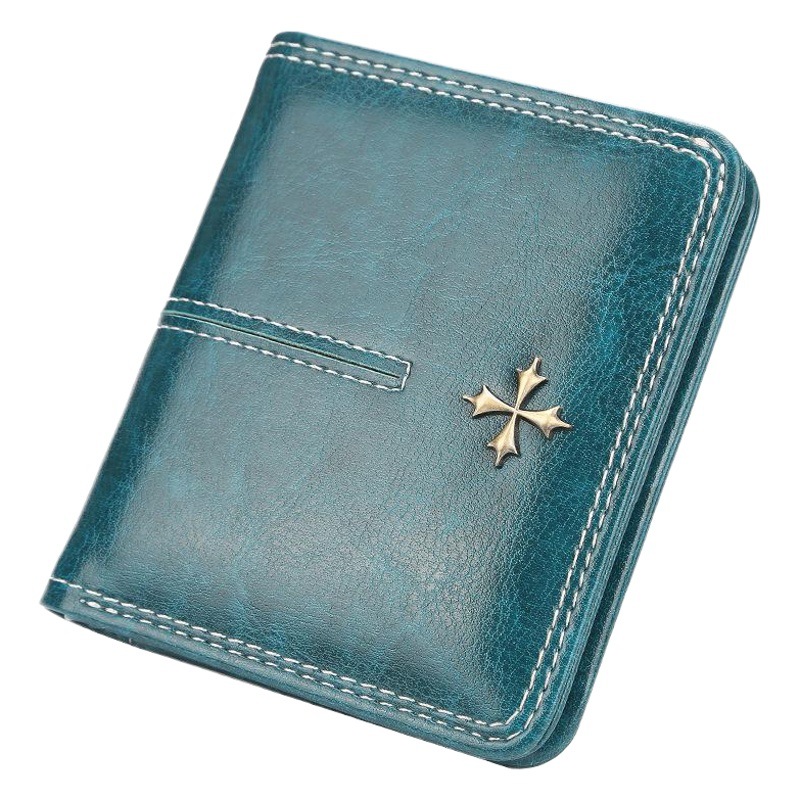 baellerry women's short high-end small wallet multi-card position oil wax leather coin purse fashion zipper card bag