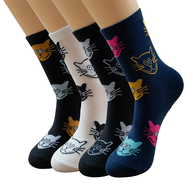 Femmes Style De Bande Dessinée Mignon Chat Coton Crew Socks Une Paire display picture 6