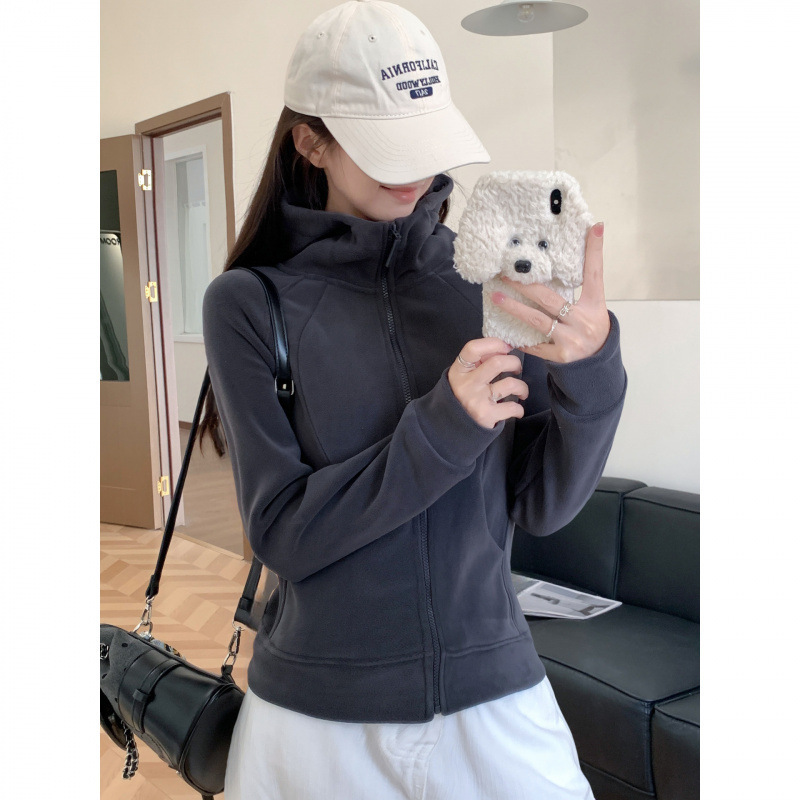 LULU同款外套女秋冬加绒加厚立领拉链款开衫长袖连帽保暖时尚上衣|undefined