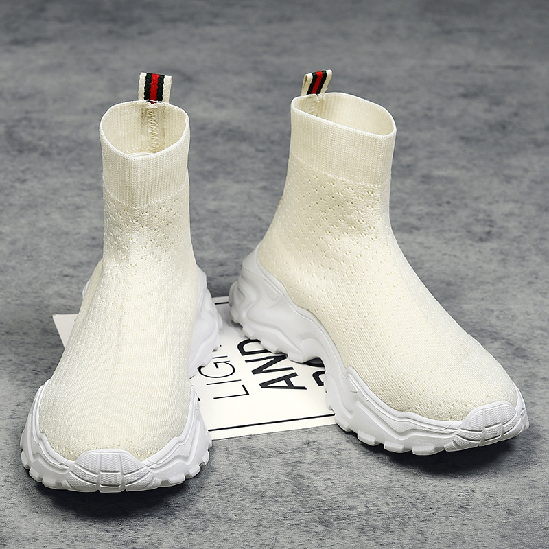 크로스 보더 폭발 하이탑 플라잉 직조 남성 신발 트렌디한 모든 매치 캐주얼 신발 통기성 두꺼운 밑창 토레 신발 내마모성 증가 트렌디 신발