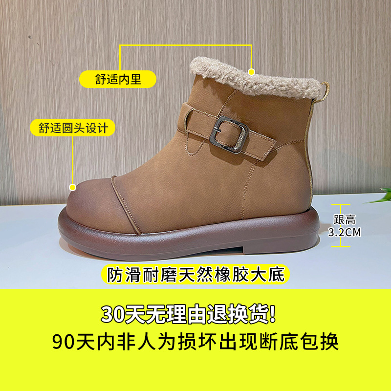 New snow boots for women 2023 Winter Women retro plus fleece warm low heel ankle boots for women casual all-match boots for women