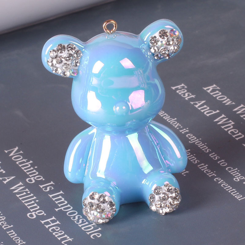 Accesorios de joyería de bricolaje artesanía de resina muñeca de dibujos animados animal lindo oso violento llavero colgante decoración de diamantes image 6