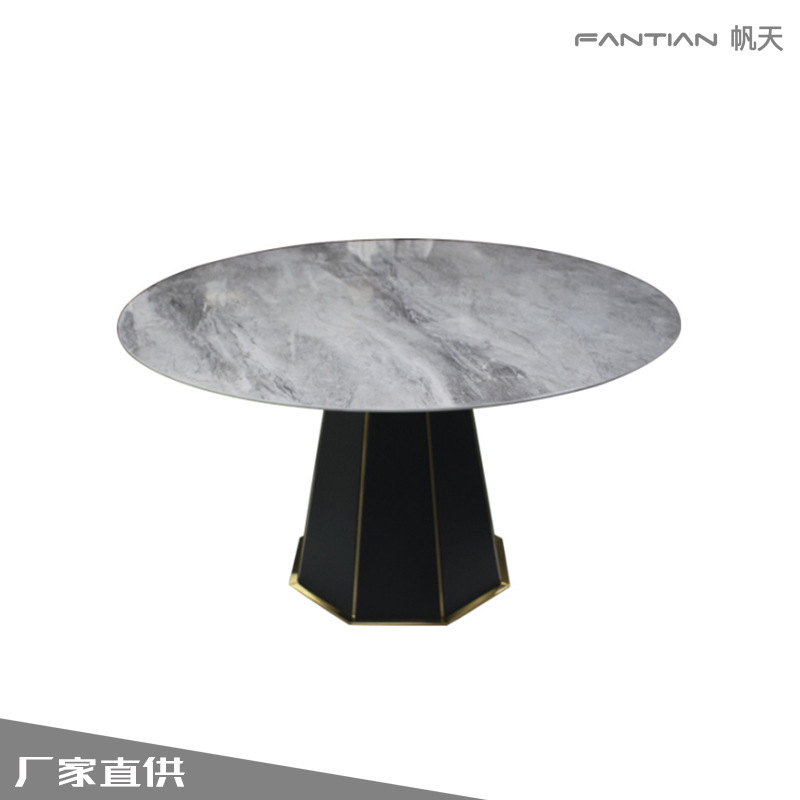 Minimalist Round Table with Slate Tabletop, Modern Style Rotating Base for Hotel, Apartment, Guest Room, and Restaurant