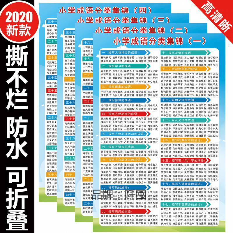 。小学生成语大全分类汇总语文知识归类总结挂图近义词反义词墙贴