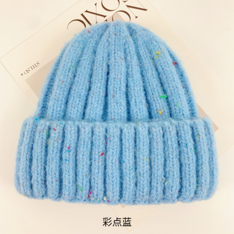 冬季新款日韩彩点羊毛帽加厚保暖毛线帽女显脸小针织帽滑雪套头帽|undefined