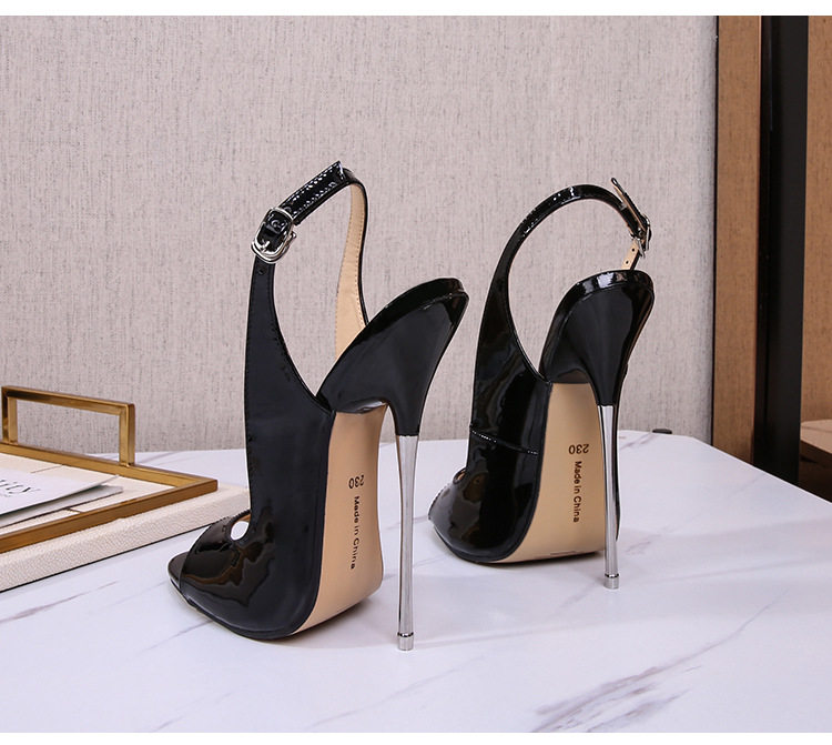 Dép sandal nữ cao gót mũi cá tính gót mảnh 16 cm phong cách Âu Mỹ — Màu đen, Màu đỏ, Đỏ đào chi tiết 27