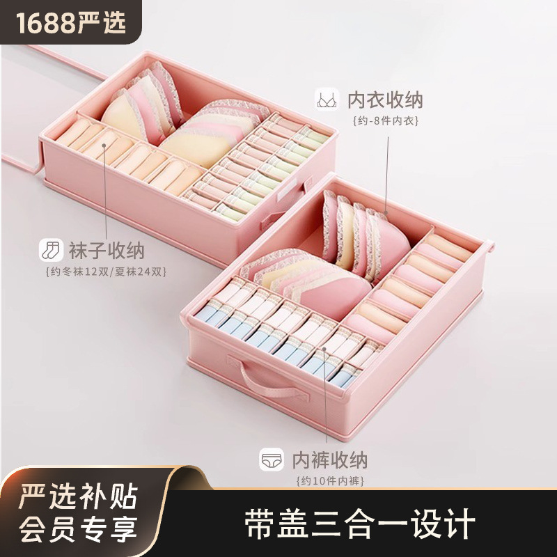 Underwear Storage Box, Intimates, Socks, Bra, Three-In-One Storage and Organization Artifact, Home Wardrobe Drawer-Type Storage Bag