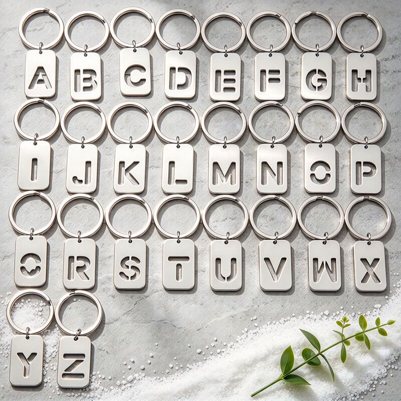 New creative hollow-out 26-letter keychain with brushed military badge pendant, car keychain, bag accessory, small gift New creative hollow-out 26-letter keychain with brushed military badge pendant, car keychain, bag accessory, small gift