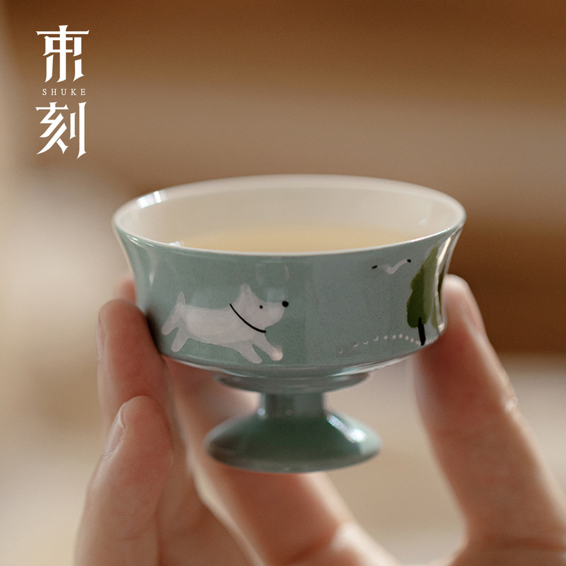 Japanese-Style Original Hand-Painted Puppy Owner Cup High-End Pastel Warm House Tea Cup Kung Fu Tea Set Tea Cup