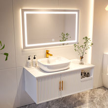 小清新浴室柜组合卫生间洗漱台洗手洗脸池岩板台上盆智能镜柜组合