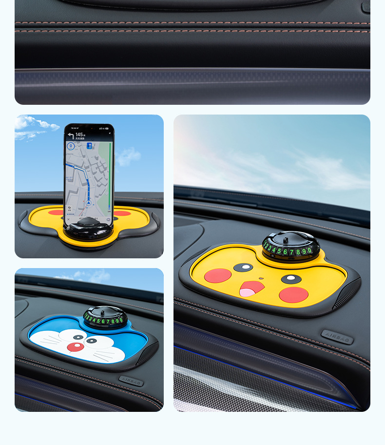 Cartoon Cute Car Phone Holder Anti-Slip Mat New Pvc Dashboard Storage Mat Temporary Parking Number Plate