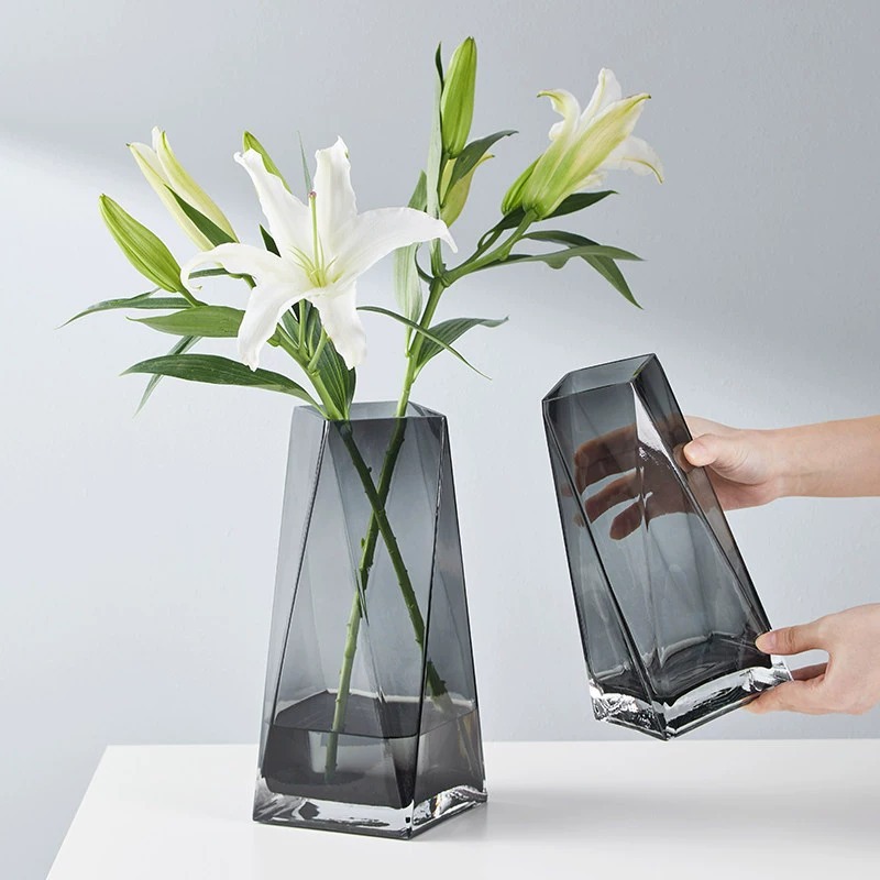 Moderno simple transparente geométrico tridimensional florero de cristal de diamante sala de estar creativa decoración de flores acuáticas