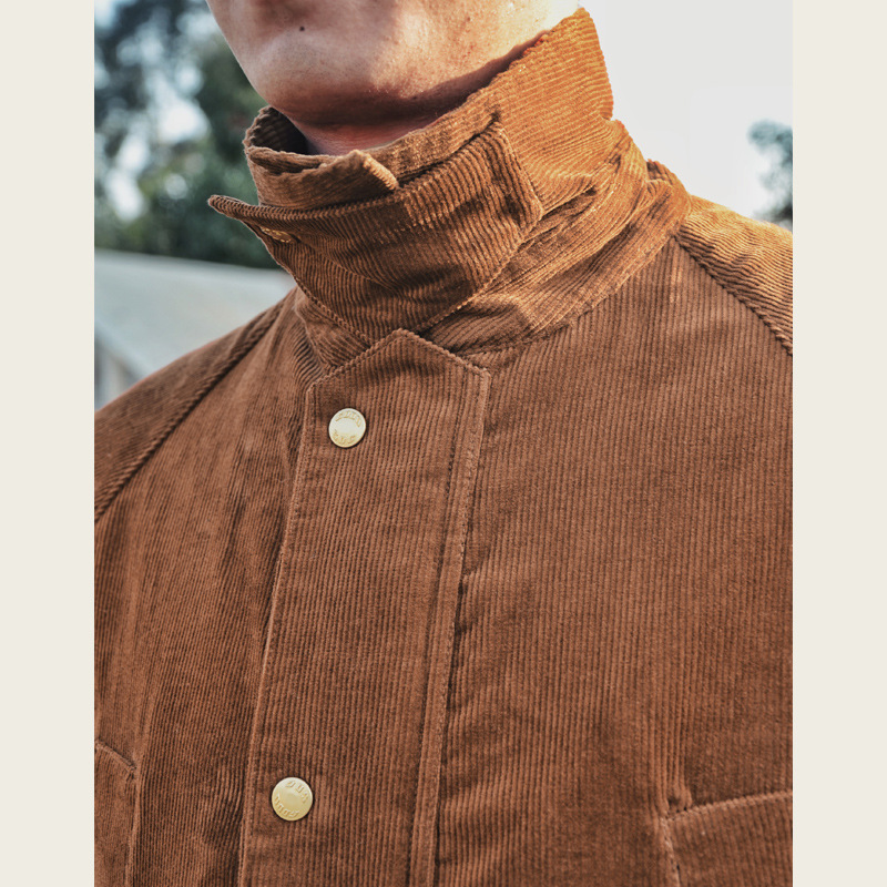 Otoño e Invierno ameikaji caza chaqueta de pana de los hombres de solapa engrosada multi-Bolsa de ropa de trabajo de color sólido capa superior al por mayor