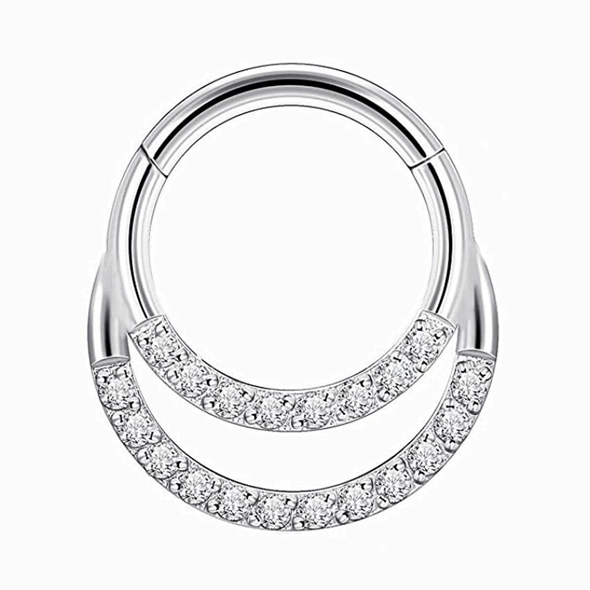 Nose Piercing Hoop, stainless steel with zirconia accents, 1.2×6–12 mm sizes