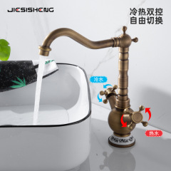 跨境全銅輕奢仿古雙把手水龍頭家用廚房水槽洗菜盆冷熱防濺水龍頭